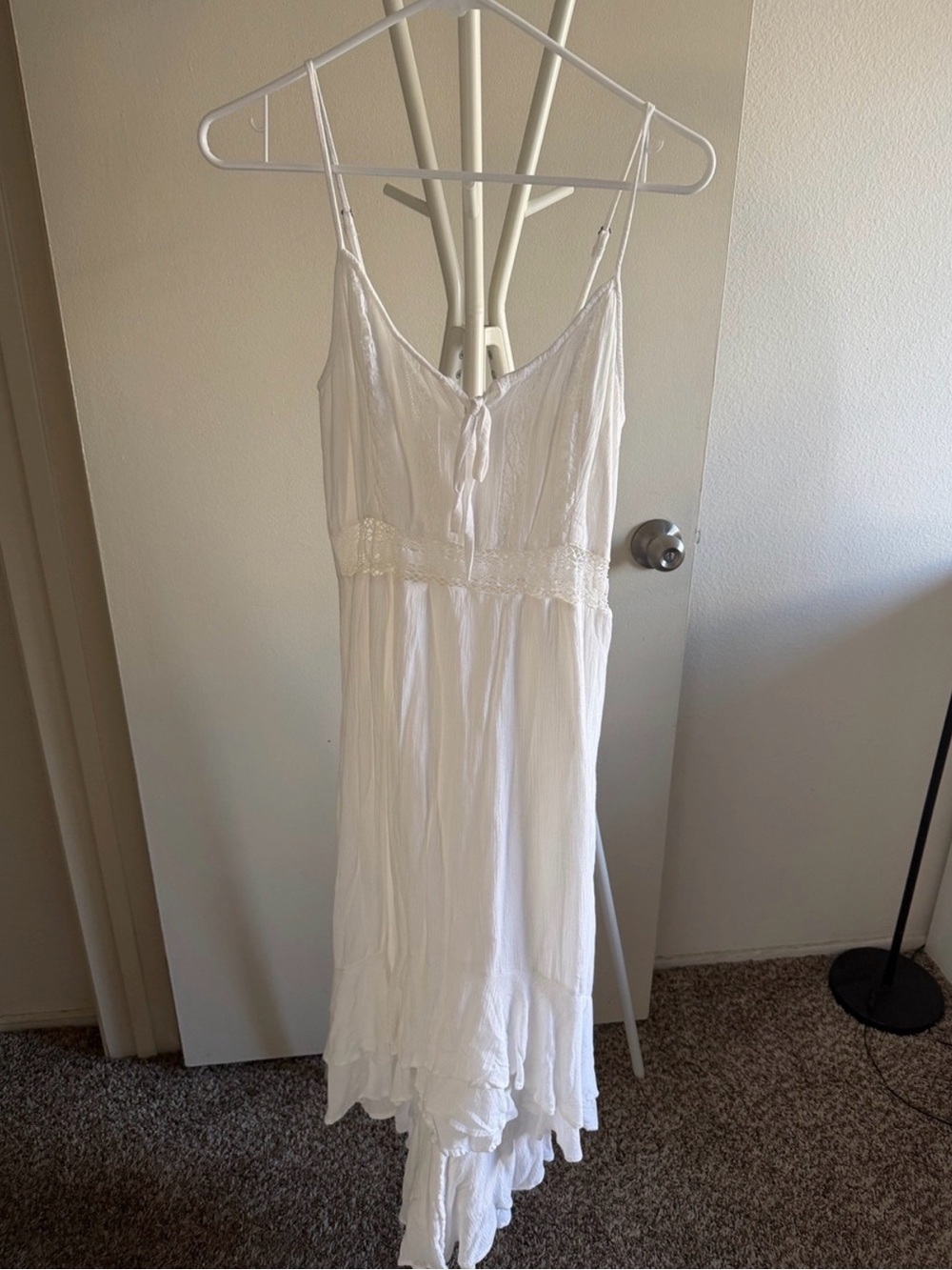 Abercrombie & Fitch White Midi Dress with Lace Waist